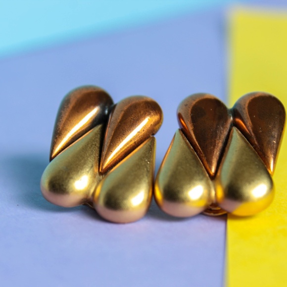 Signed YSL Bronze and Gold Tone Clip-On Earrings